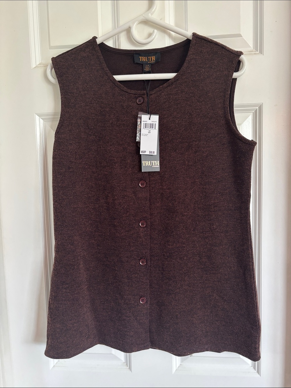 Truth Brown Button-Front Sleeveless Knit Shell